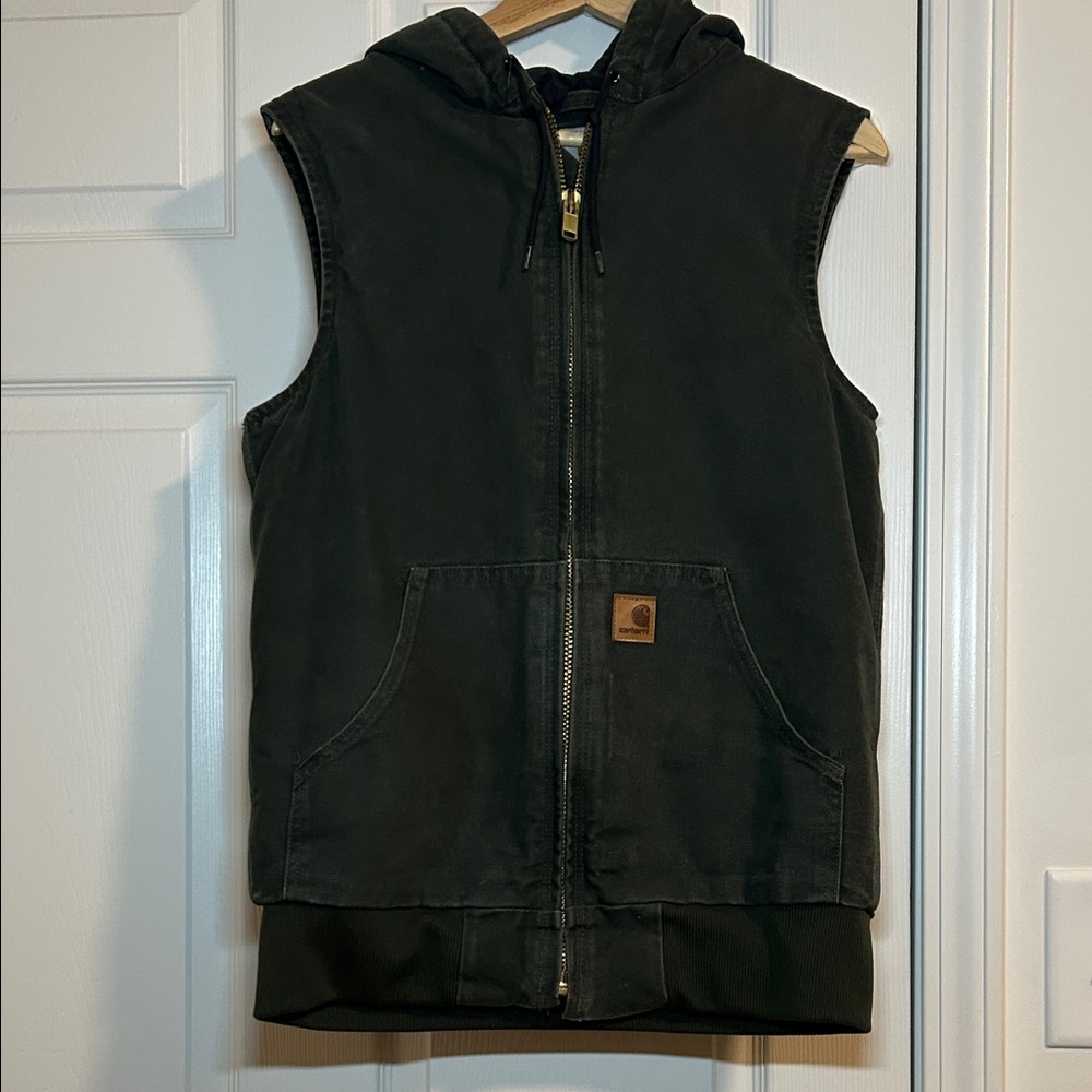 Carhartt Washed Duck Insulated Hooded Vest for Men OLIVE SM Regular